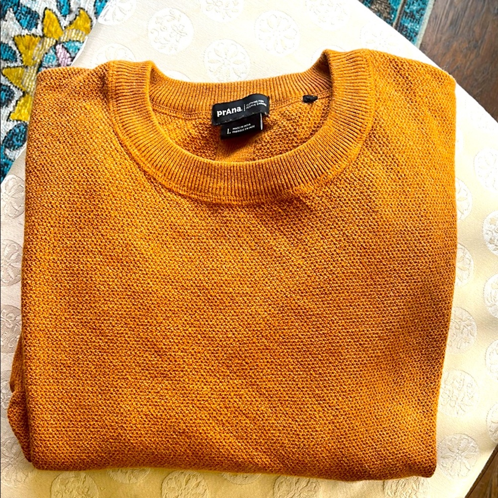 Prana Orange Crewneck Sweater Textured Knit